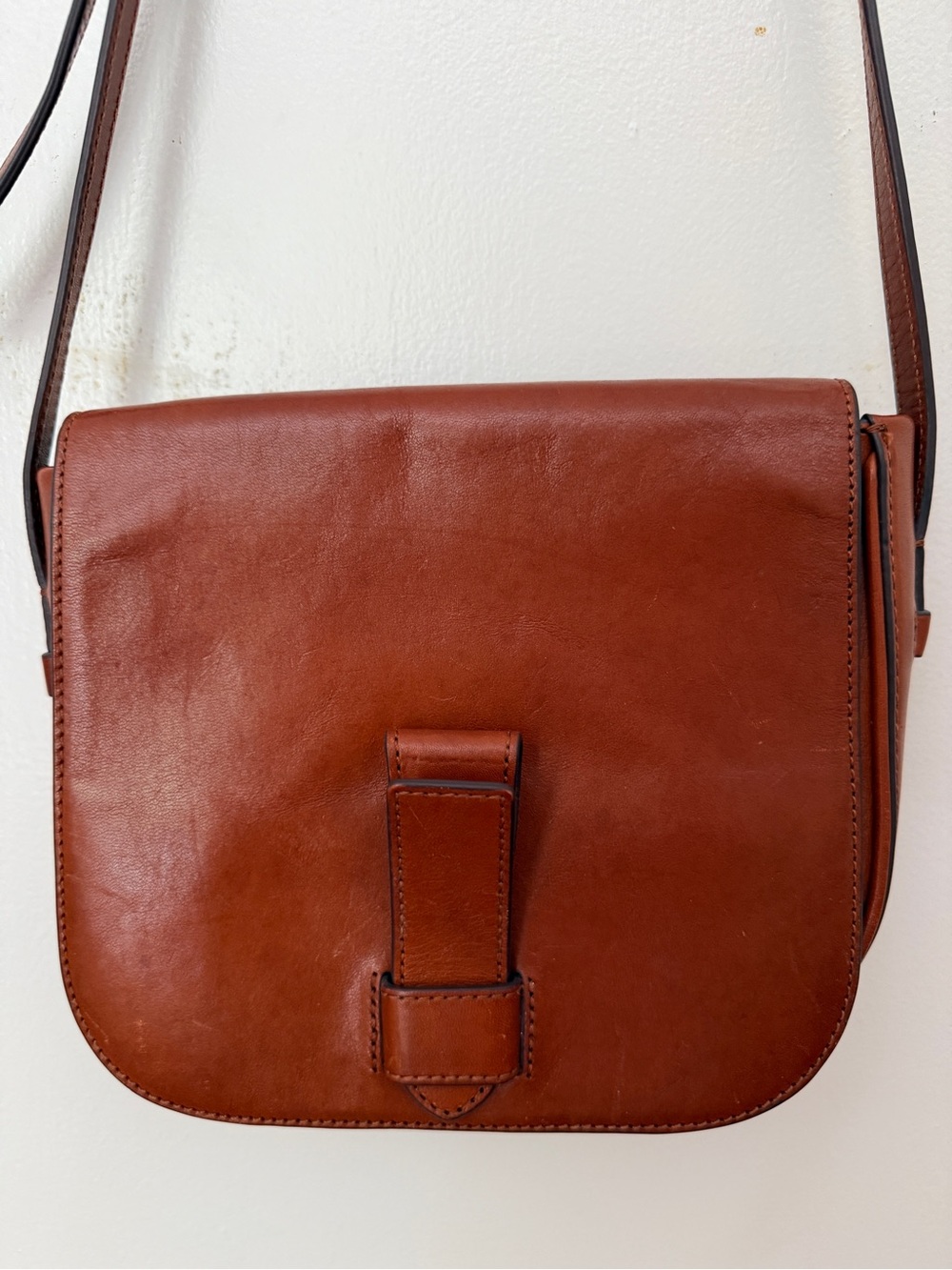Vintage  Classic Leather Saddle Crossbody Bag - Cognac Brown